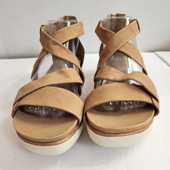 Eileen Fisher Women Tan Leather Strappy Wedge Sandals Size 9 - Picture 12 of 13